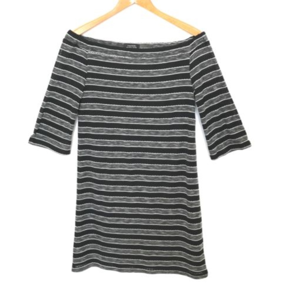Tahari Off Shoulder Dress Womens Size 6 Black Grey